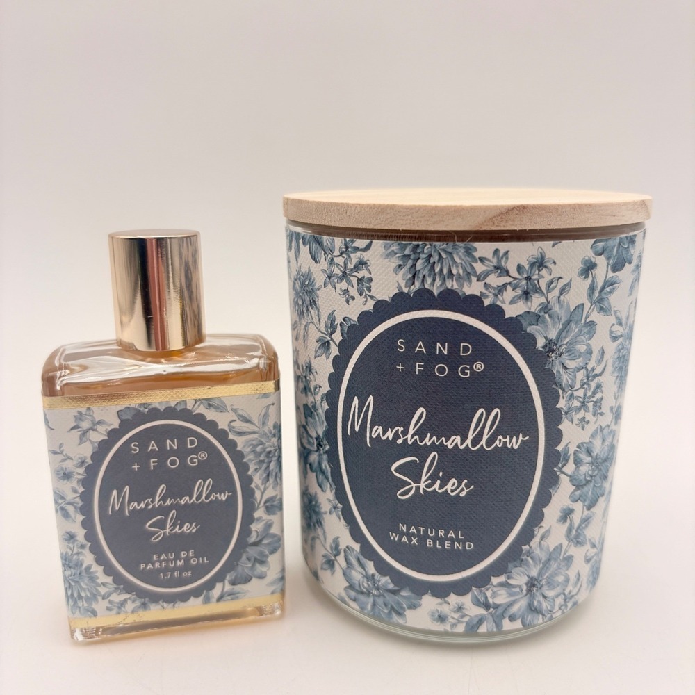 Sand + Fog Marshmallow Skies Eau de Parfum‎ Oil 1.7 oz & Natural Wax Candle Set